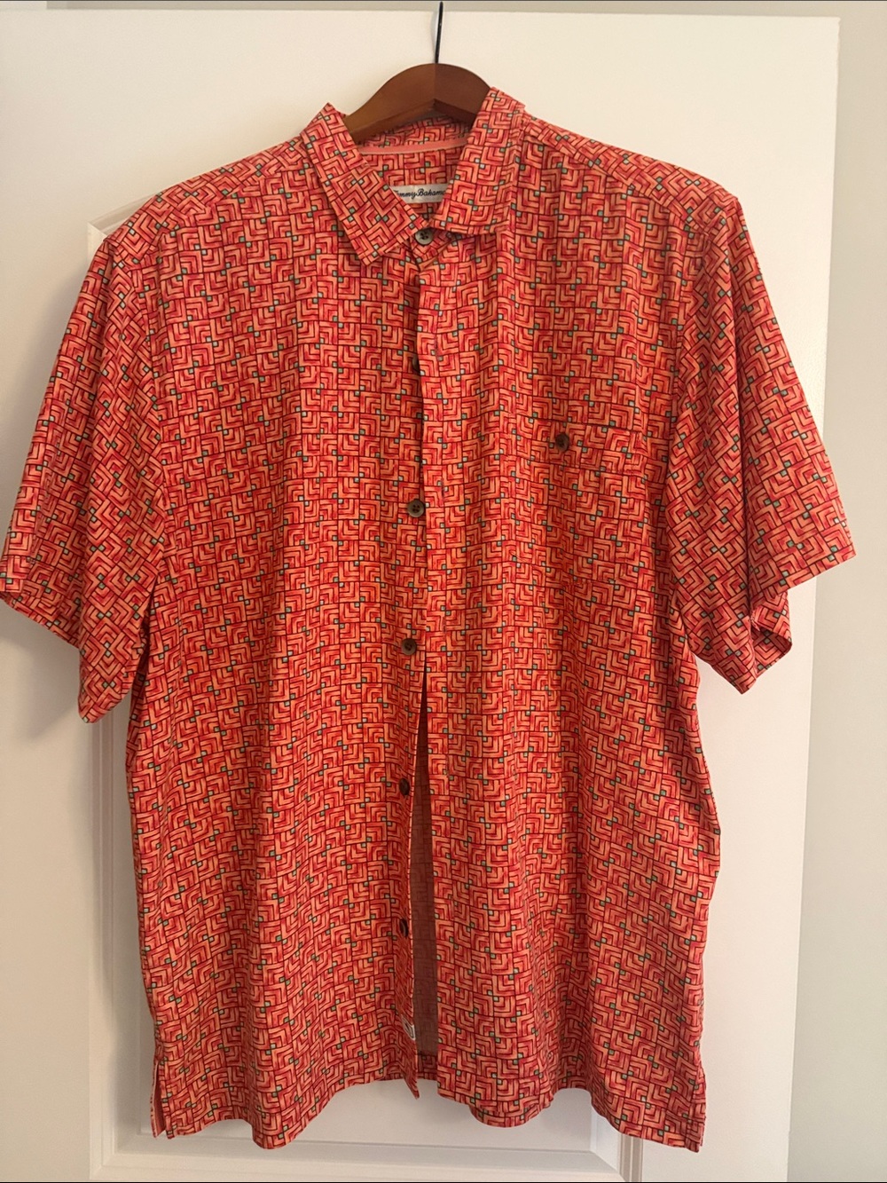 Tommy Bahama Red Geometric Short Sleeve Button-Down Shirt